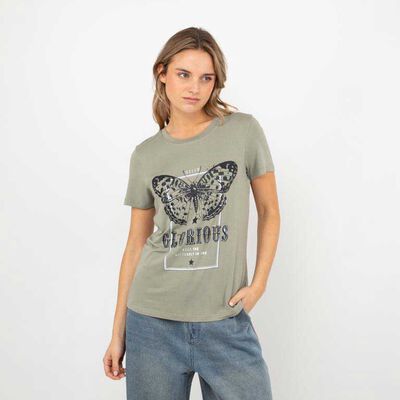 Polera Con Estampado Manga Corta Mujer Icono
