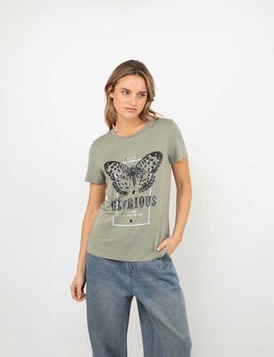Imagen 1 del producto Polera Con Estampado Manga Corta Mujer Icono Oliva
