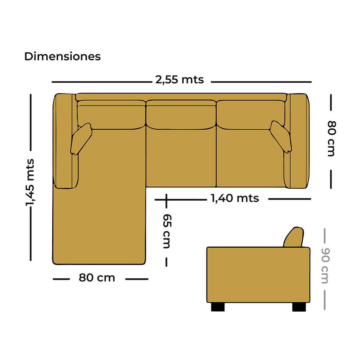 Sofá Seccional Izquierdo Living Factory Barcelo 3 Cuerpos Mostaza