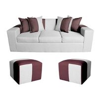 Sofá Muebles MYM Benjamin 3 Cuerpos + Dos Pouf 1 Cuerpo Gris Negro