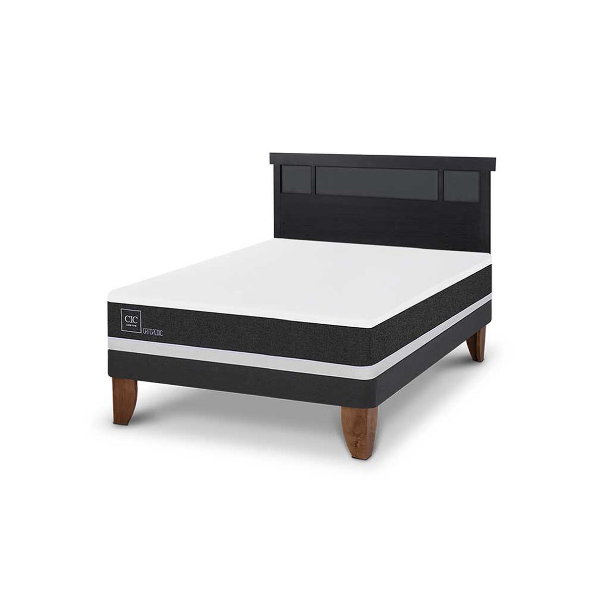 Cama Europea CIC 2 Plazas Ortopedic + Respaldo Dublin Negro