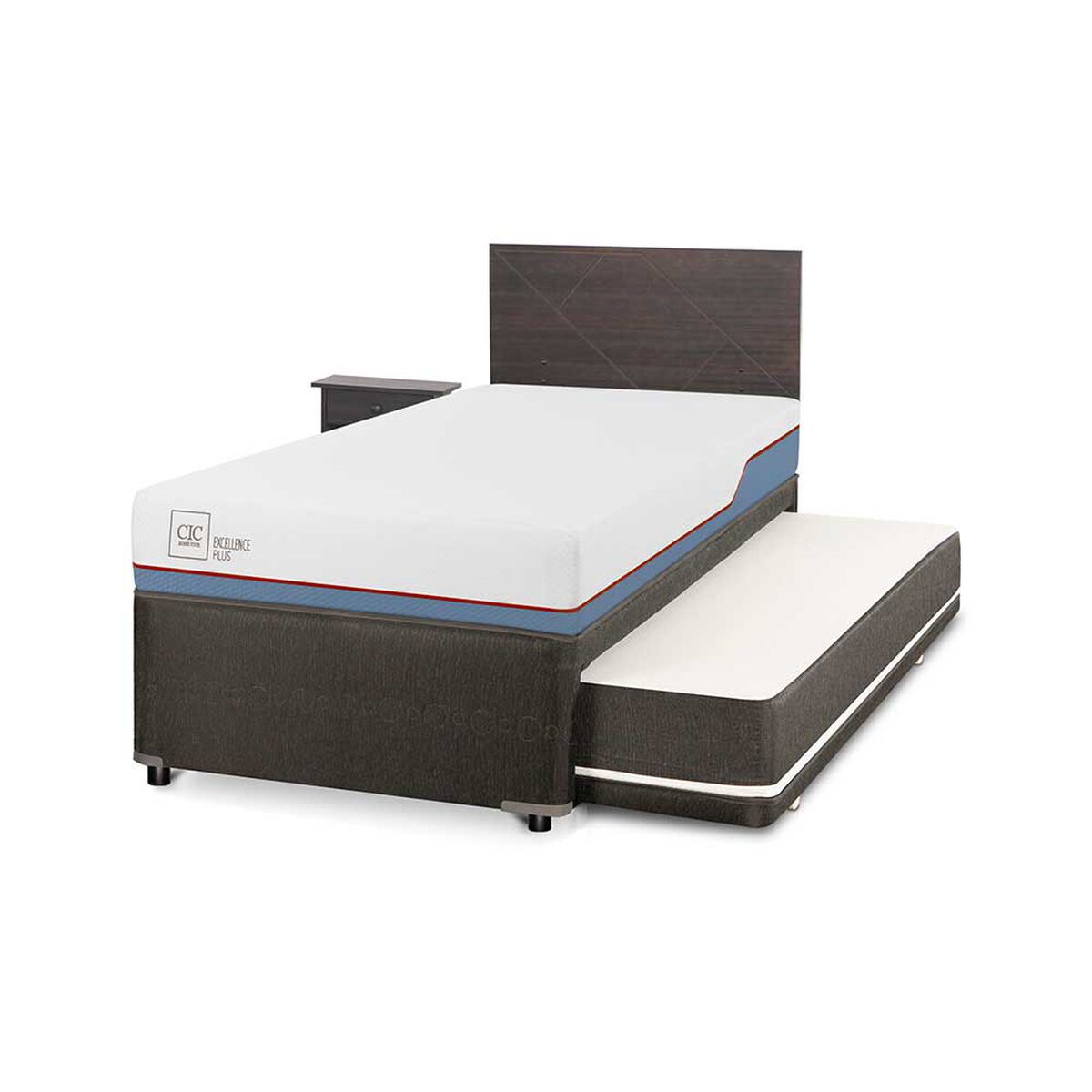 Cama Nido CIC Base Normal 1,5 Plazas Excellence Plus + Respaldo + Velador Villarrica