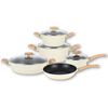 Batería de Cocina Aluminio Forjado Simplit Savannah 9 Piezas Crema
