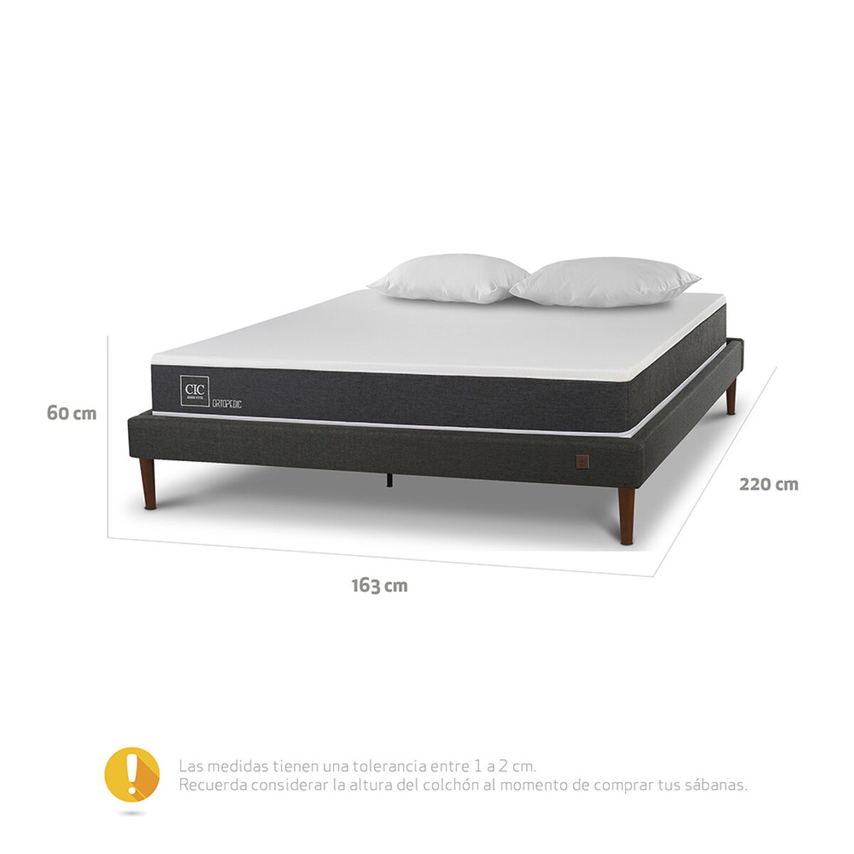 Cama Europea CIC 2 Plazas New Ortopedic + Almohadas Viscoelásticas