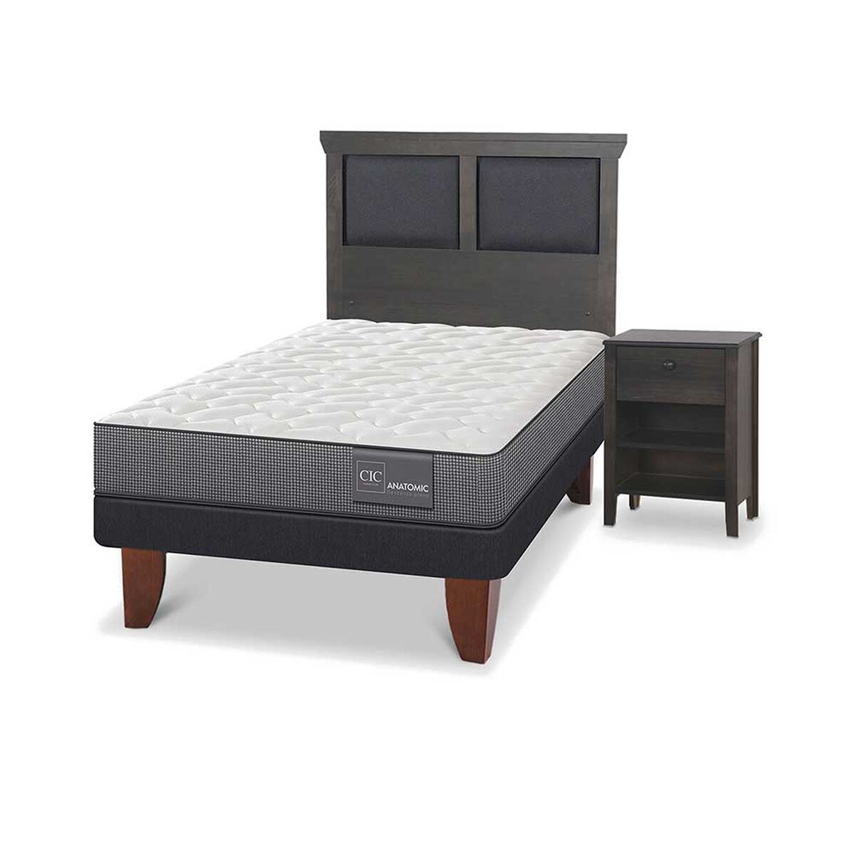 Cama Europea CIC 1,5 Plazas Anatomic + Respaldo + Velador Torino