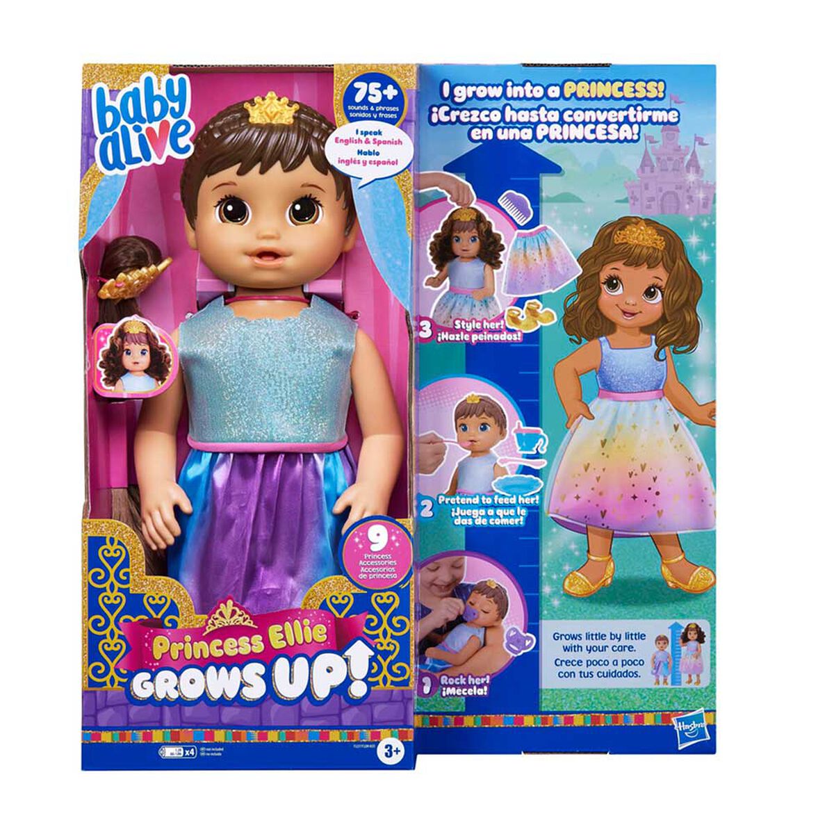 Muñeca Baby Alive Princess Ellie Bebé Cabello Castaño