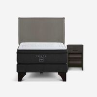 Cama Europea Rosen 1,5 Plazas Tempo + Respaldo + Velador Maurice Gris