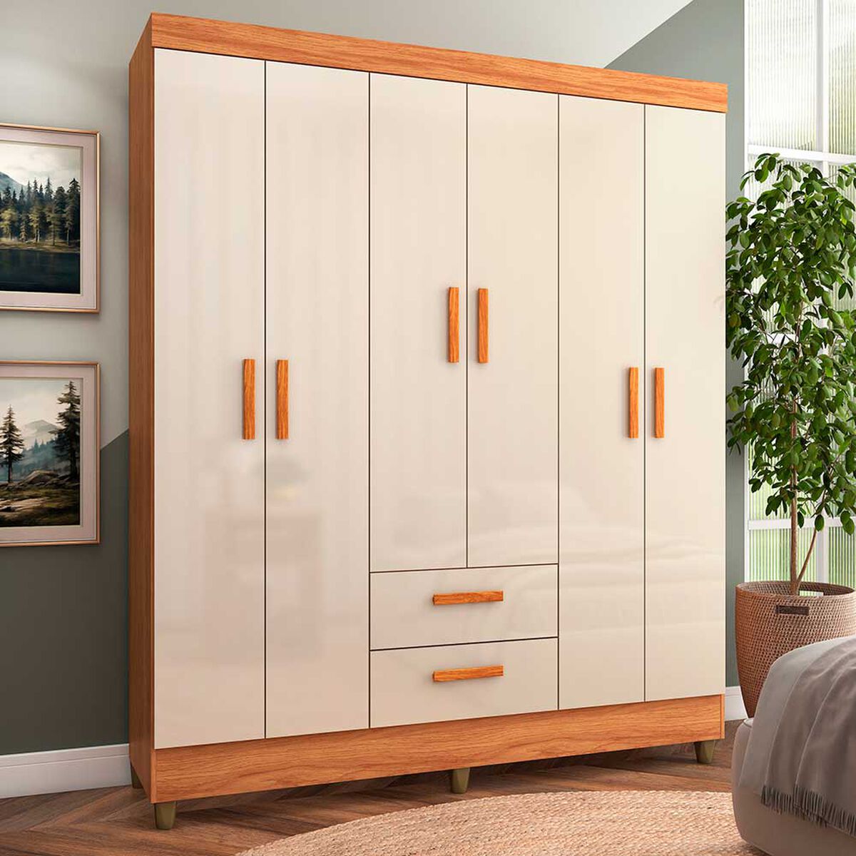 Closet Di Poretti Design Lite 6 Puertas 2 Cajones Café Blanco