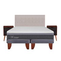Cama Europea CIC Base Dividida King Ortopedic Advance + Respaldo + 2 Veladores Tigris