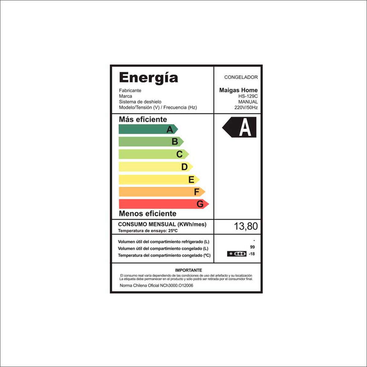 Freezer Horizontal Maigas HS-131C 100 lts.