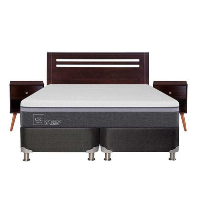 Box Spring CIC Base Dividida 2 Plazas Ortopedic Advance + Respaldo + 2 Veladores New munich