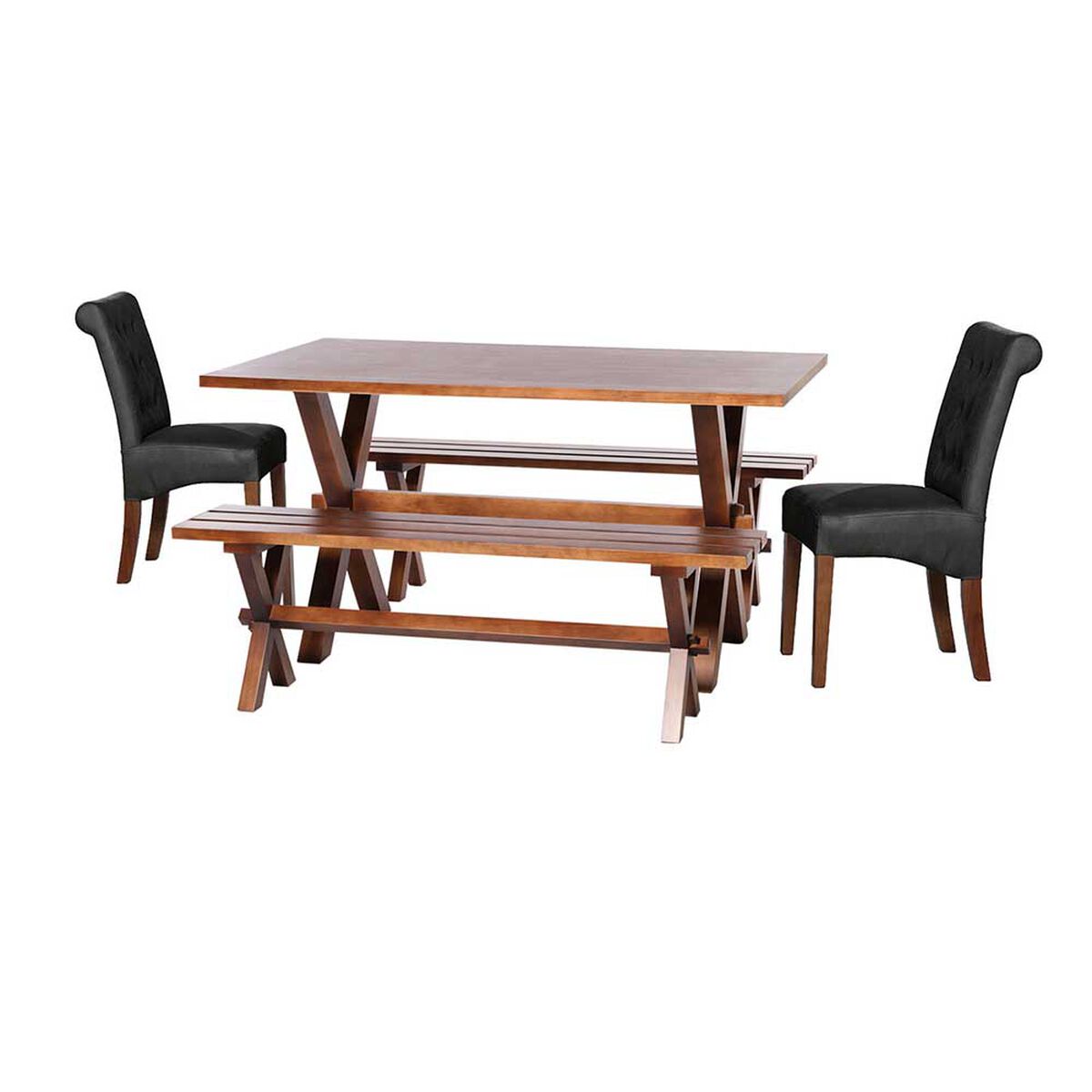 Juego de Comedor Latam Home Sevilla Oviedo 2 Sillas + 2 Bancas Cuero Kentucky Negro