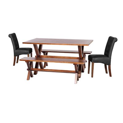 Juego de Comedor Latam Home Sevilla Oviedo 2 Sillas + 2 Bancas Cuero Kentucky Negro