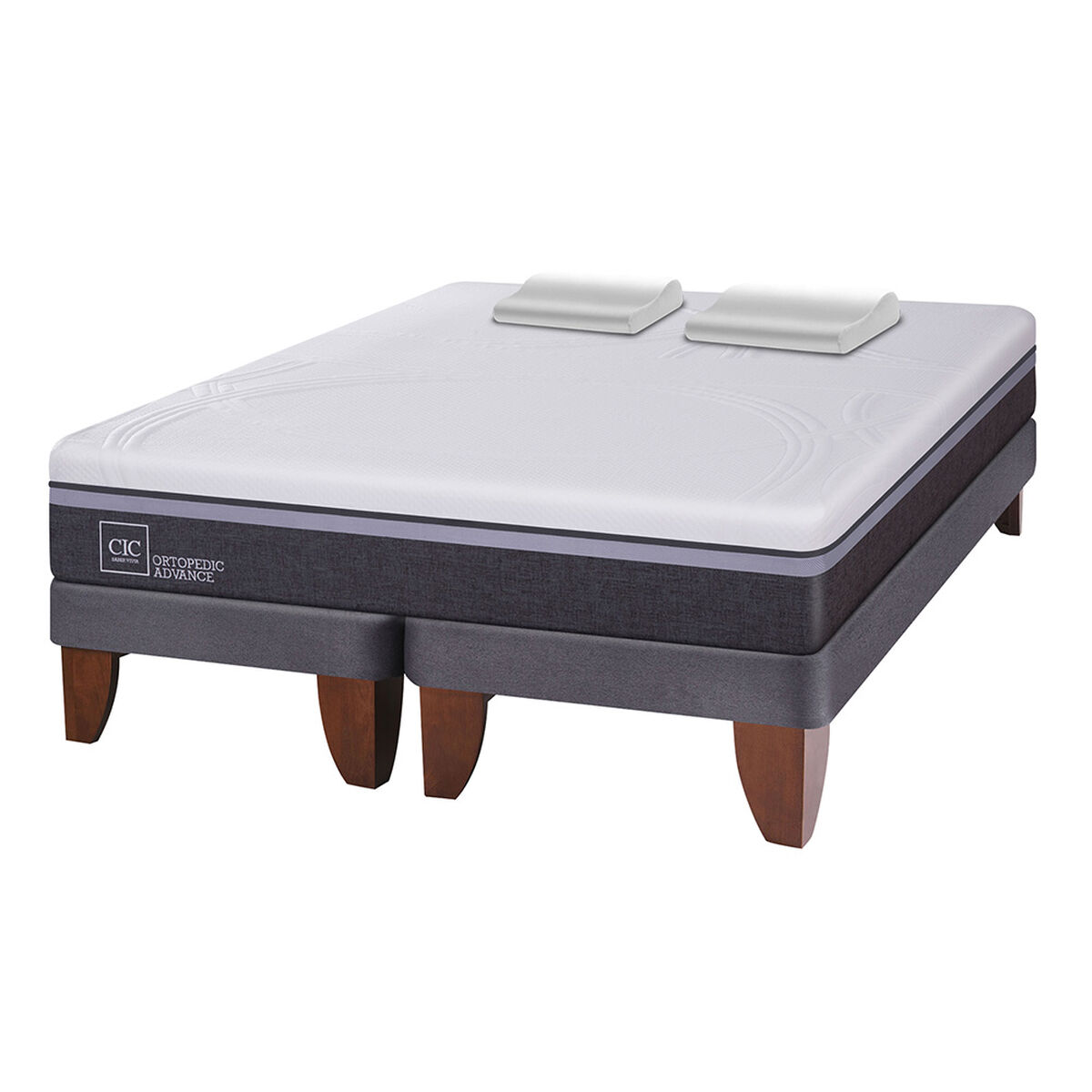 Cama Europea CIC Base Dividida King Ortopedic Advance + Almohadas