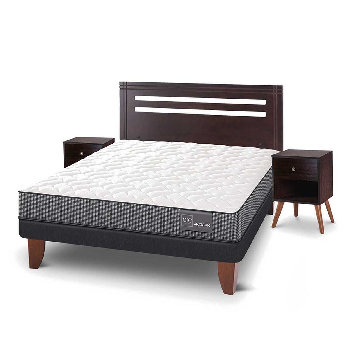 Cama Europea CIC 2 Plazas Anatomic + Respaldo + 2 Veladores Munich