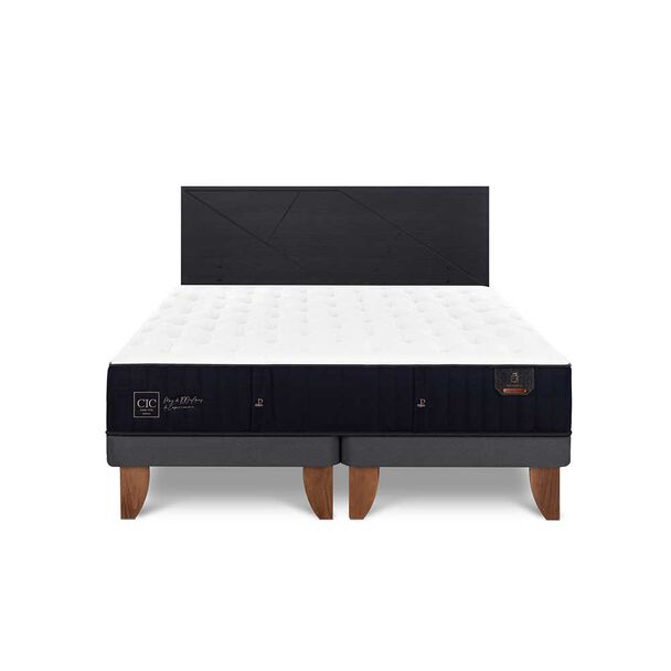 Cama Europea CIC Base Dividida King Premium + Respaldo Villarrica Negro