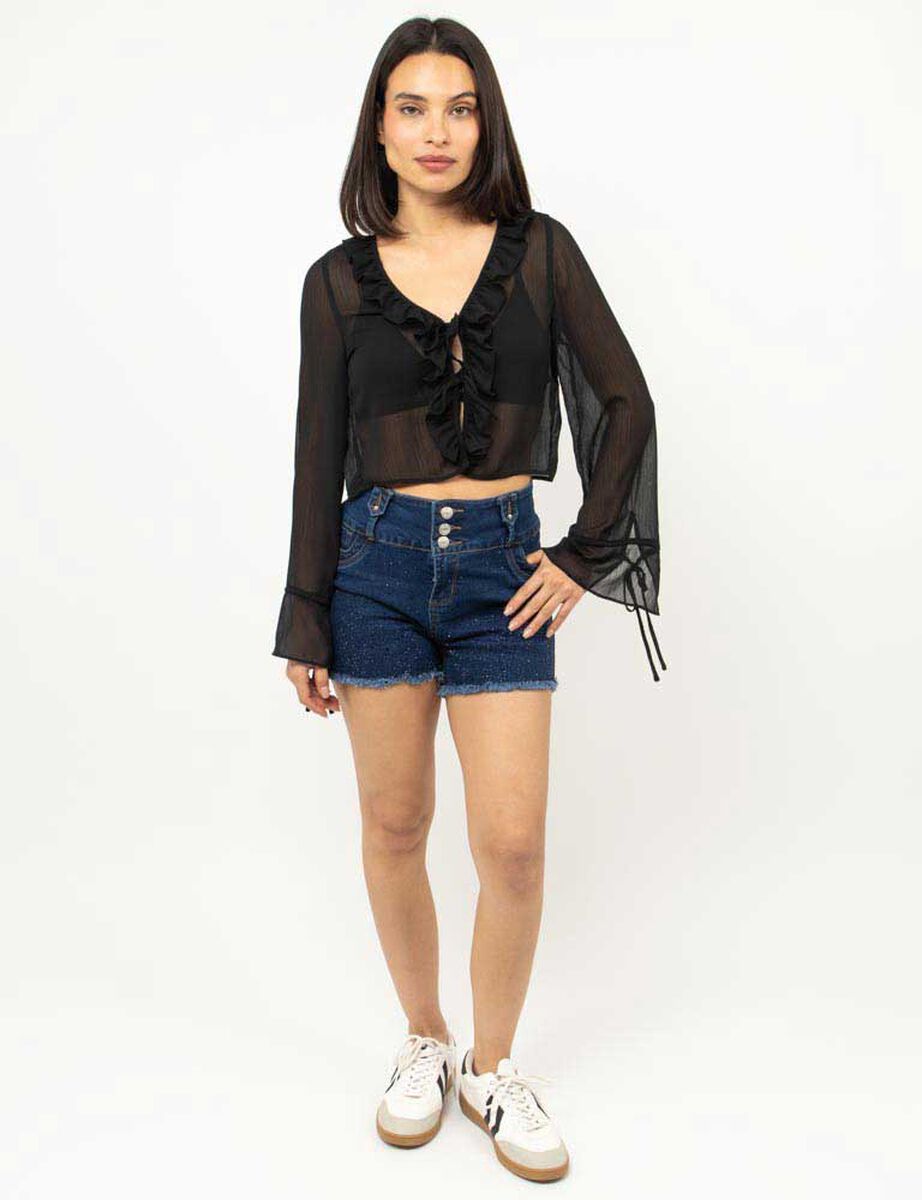 Blusa Transparente Manga Campana Mujer Fiorucci