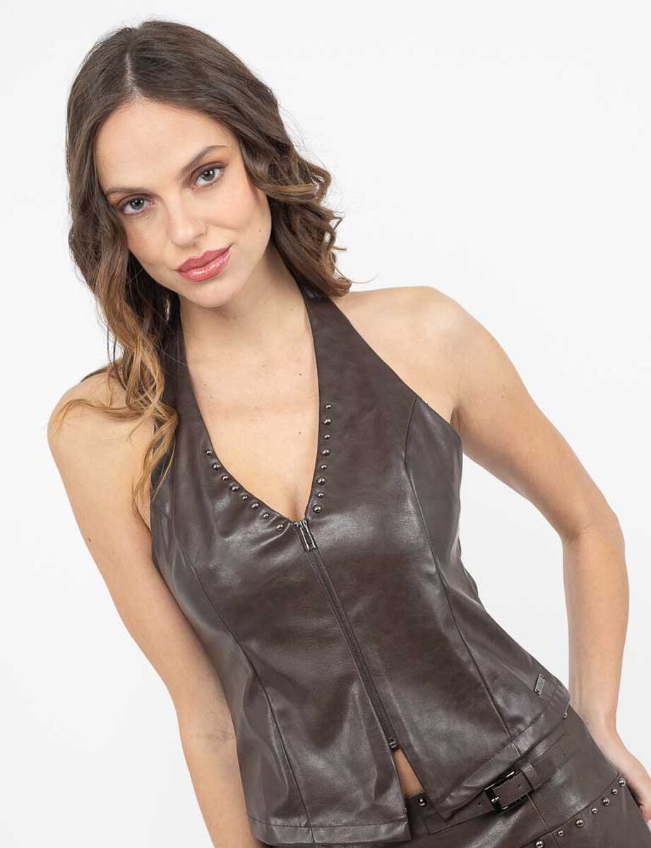 Blusa Ecocuero Sin Mangas Mujer Soviet