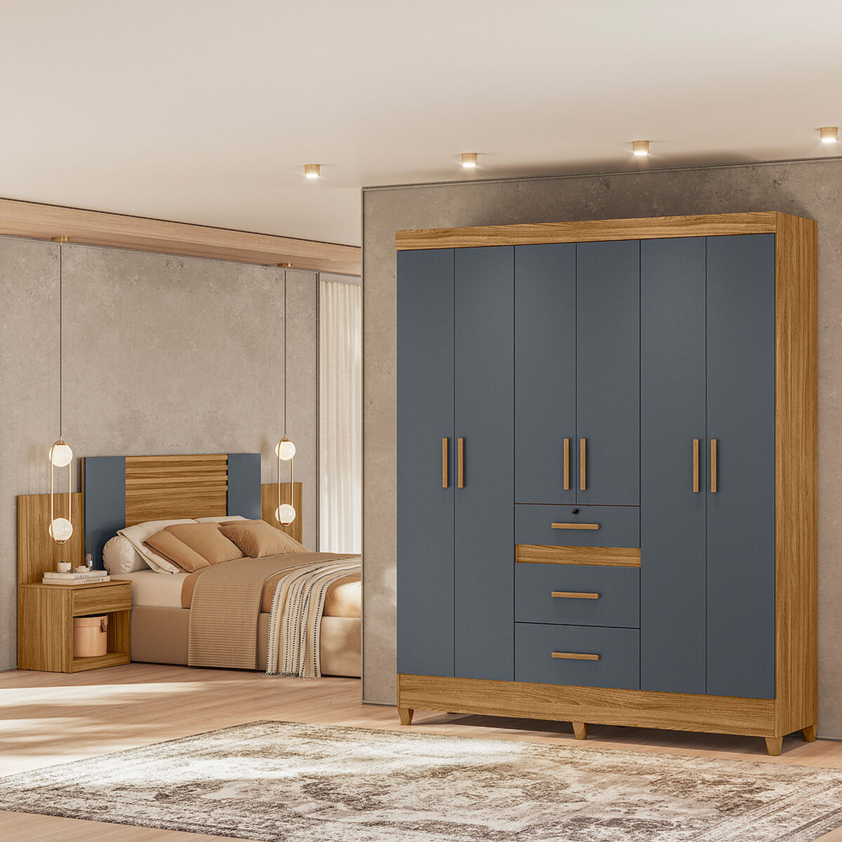 Closet Di Poretti Itatiba 6 Puertas 3 Cajones + Respaldo Ajustable