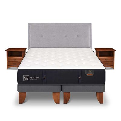 Cama Europea CIC Base Dividida 2 Plazas Premium + Respaldo + 2 Veladores Ganges