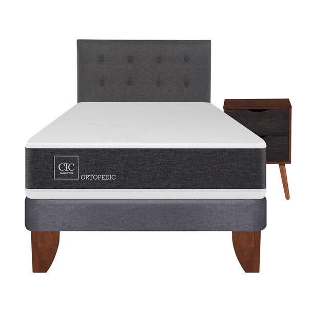 Cama Europea CIC 1,5 Plazas Ortopedic + Respaldo + Velador Eufrates