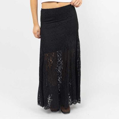 Falda Maxi Encaje Mujer Icono Negro, Oliva