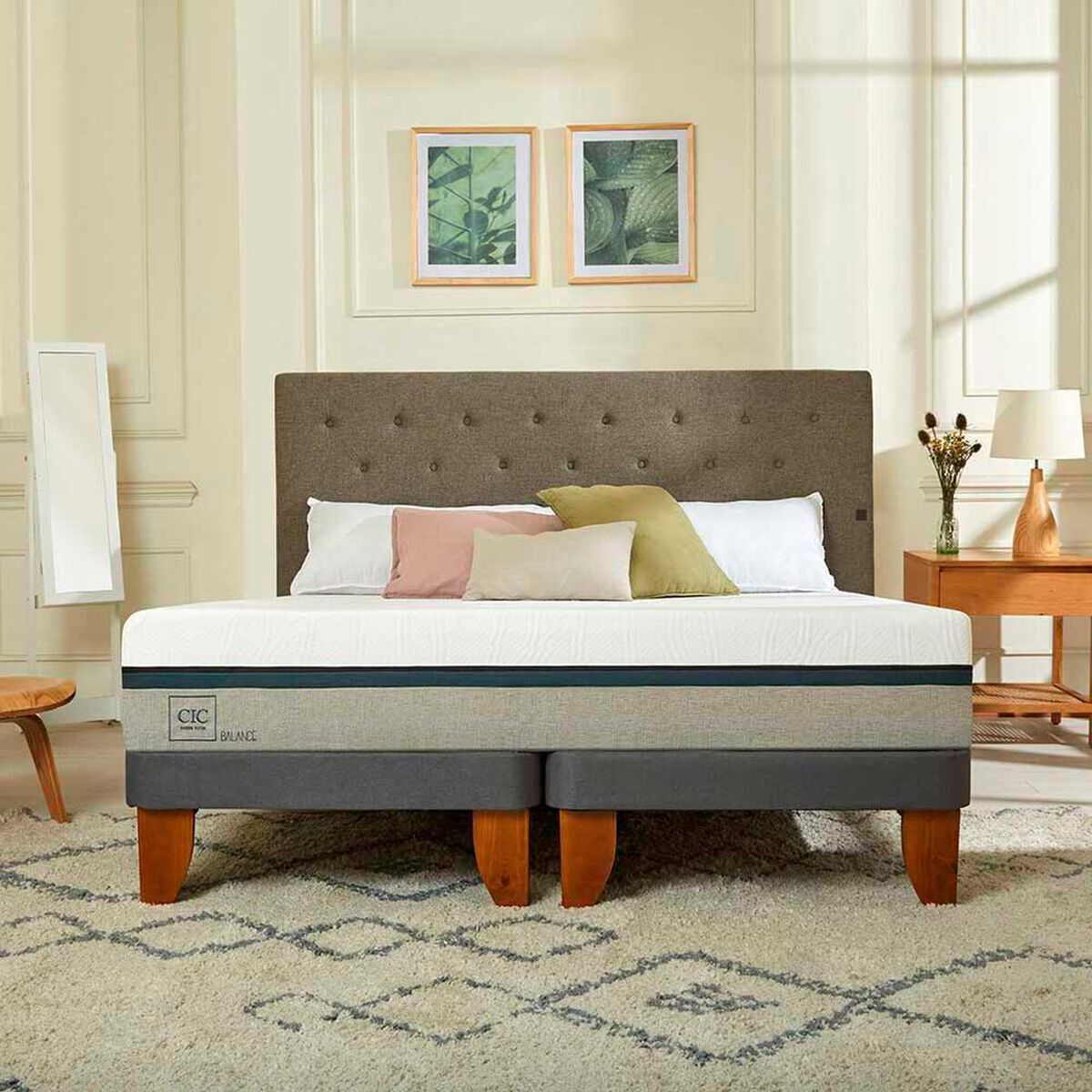 Cama Europea CIC Base Dividida King Balance + Respaldo Dublin Alpino