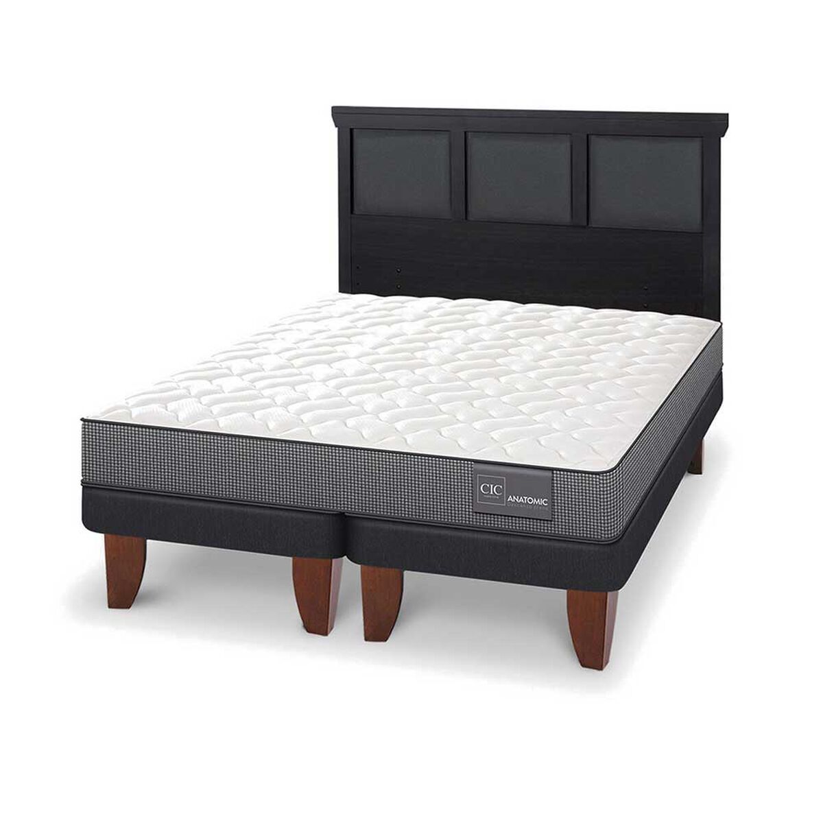 Cama Europea CIC Base Dividida 2 Plazas Anatomic + Respaldo Torino Negro