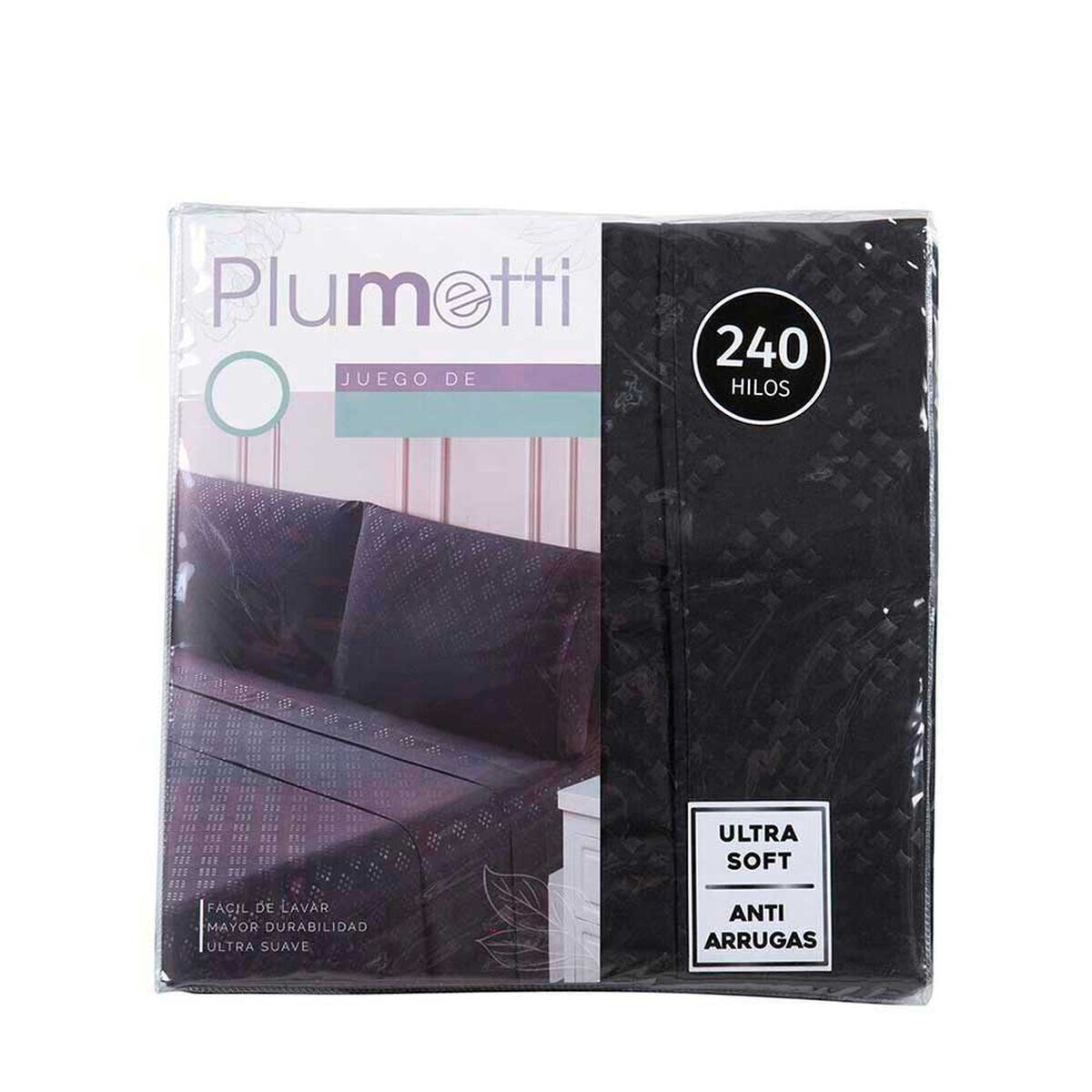 Juego de S&aacute;banas Embossed Plumetti 2 Plazas Mimosa Negro