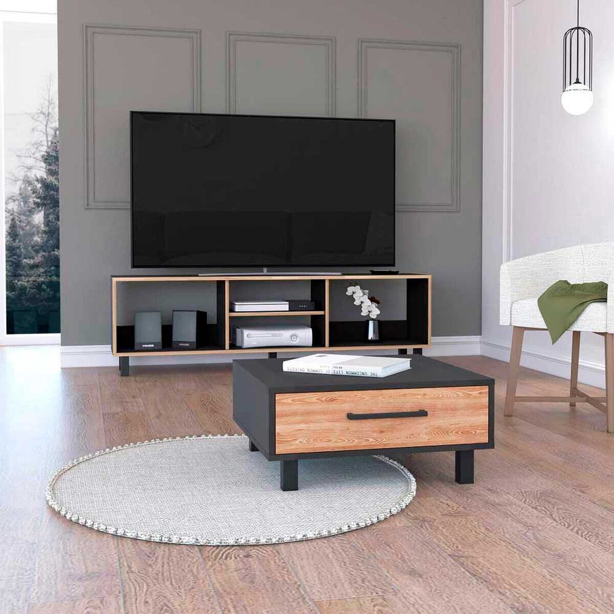 Combo Rack TV65 + Mesa de Centro TuHome Nomik Wengue Miel