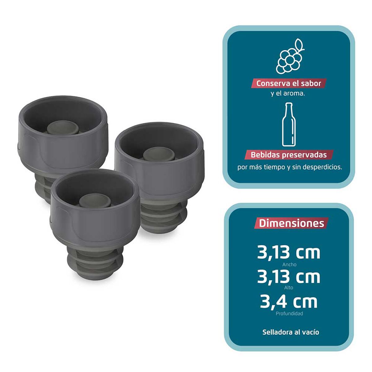 Set 3 Tapones para Vino Fensa Gris