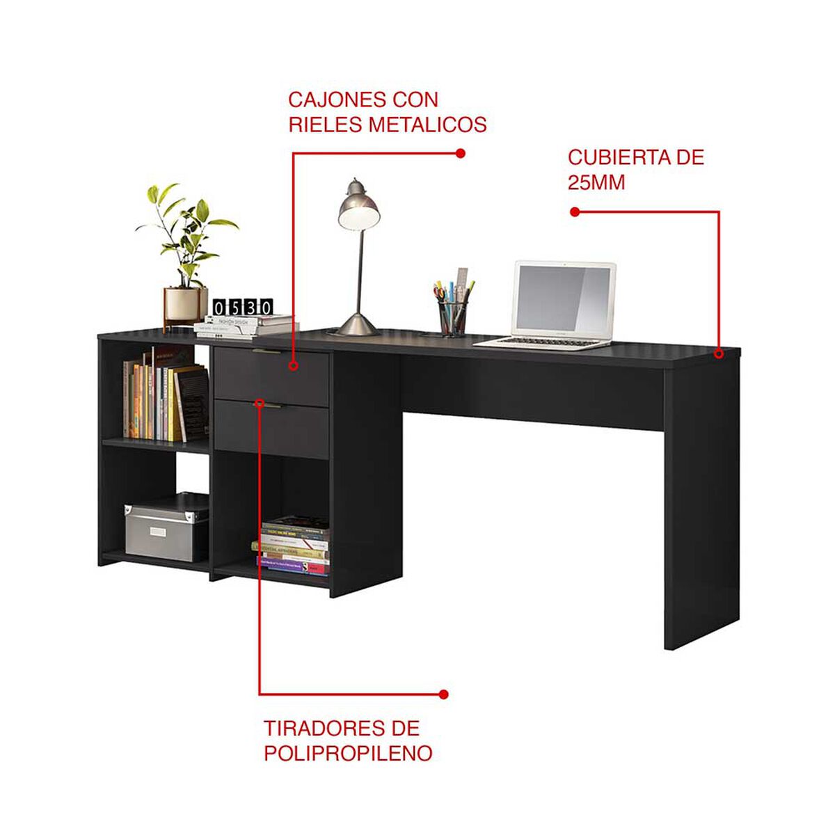 Escritorio Home Mobili Valencia 2 Cajones Negro