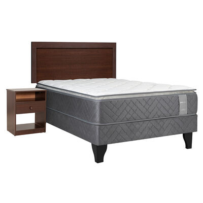Cama Europea Celta 1,5 Plazas Carbono + Respaldo + Velador Pamplona
