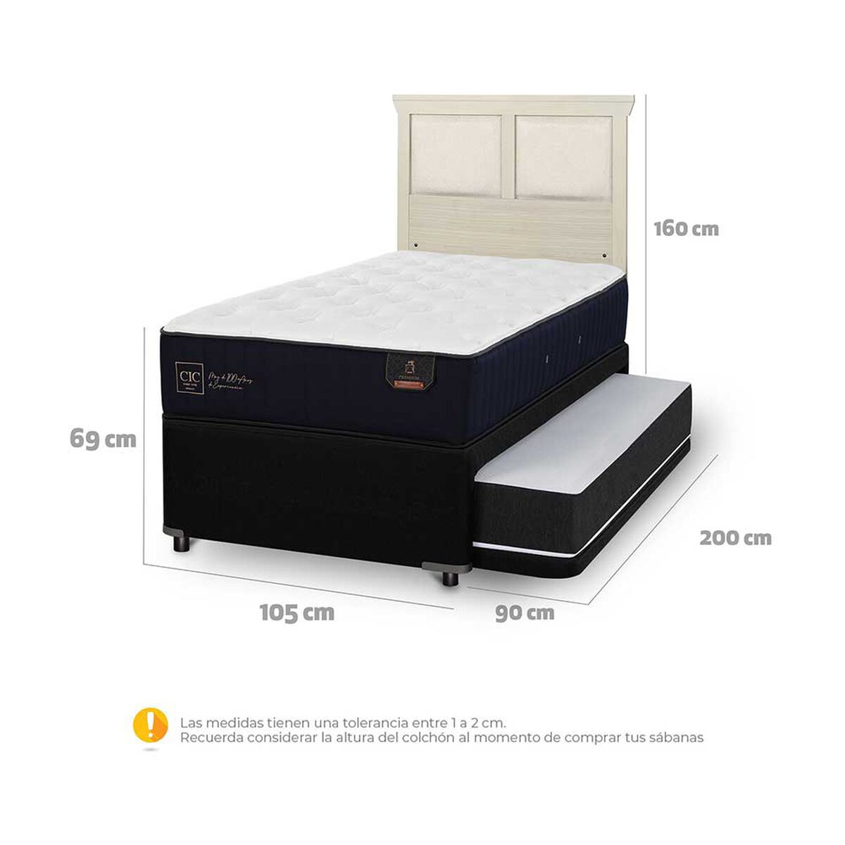 Cama Nido CIC 1,5 Plazas Premium + Respaldo Torino Alpino