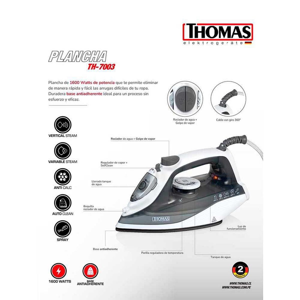Plancha a Vapor Thomas TH-7003