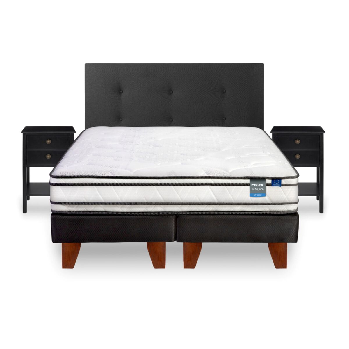 Cama Europea Flex 2 Plazas Innova + Respaldo + 2 Veladores