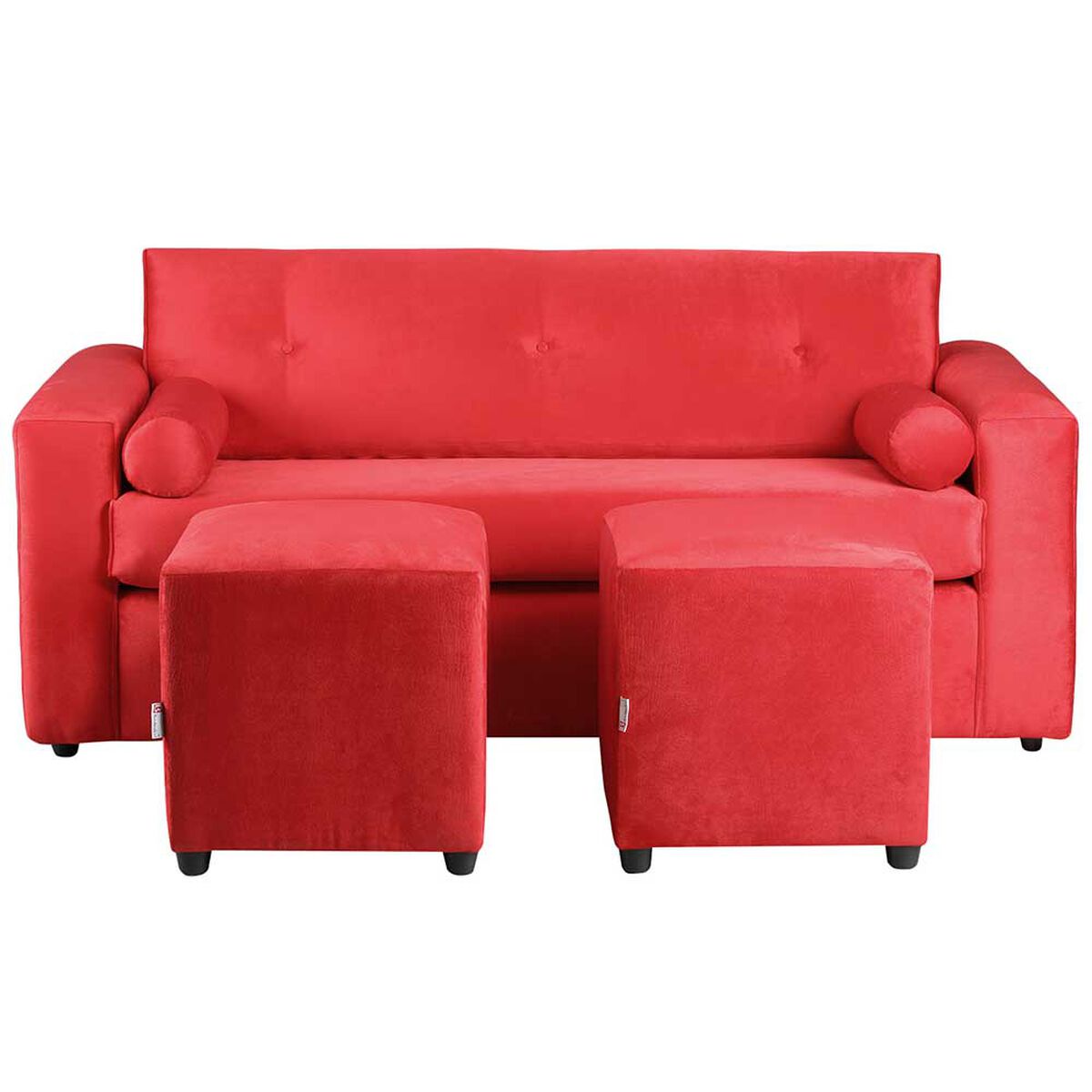Juego de Living Bodevir Vivo Felpa 30 Sofá 3 Cuerpos + Dos Pouf 1 Cuerpo Rojo