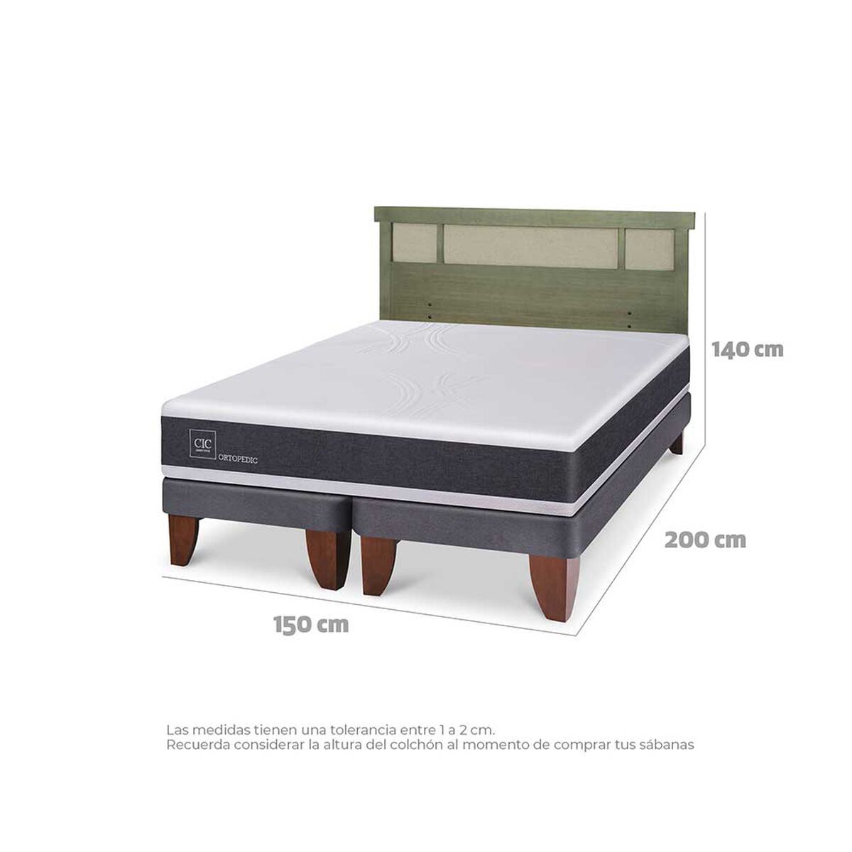 Cama Europea CIC Base Dividida 2 Plazas Ortopedic + Respaldo Dublin Olivo
