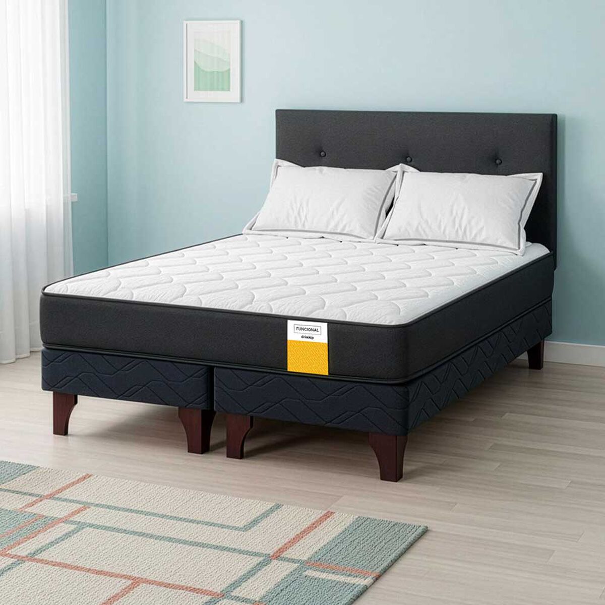 Cama Europea Drimkip 2 Plazas Funcional Base Dividida + Respaldo Royal