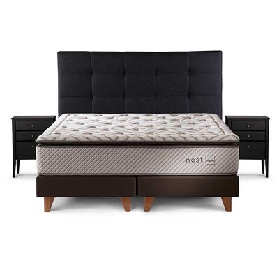 Imagen 1 del producto Cama Europea Rosen Base Dividida King Nest + Respaldo + 2 Veladores Issey Grafito