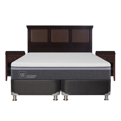 Imagen 1 del producto Box Spring CIC Base Dividida 2 Plazas Ortopedic Advance + Respaldo + 2 Veladores New Torino