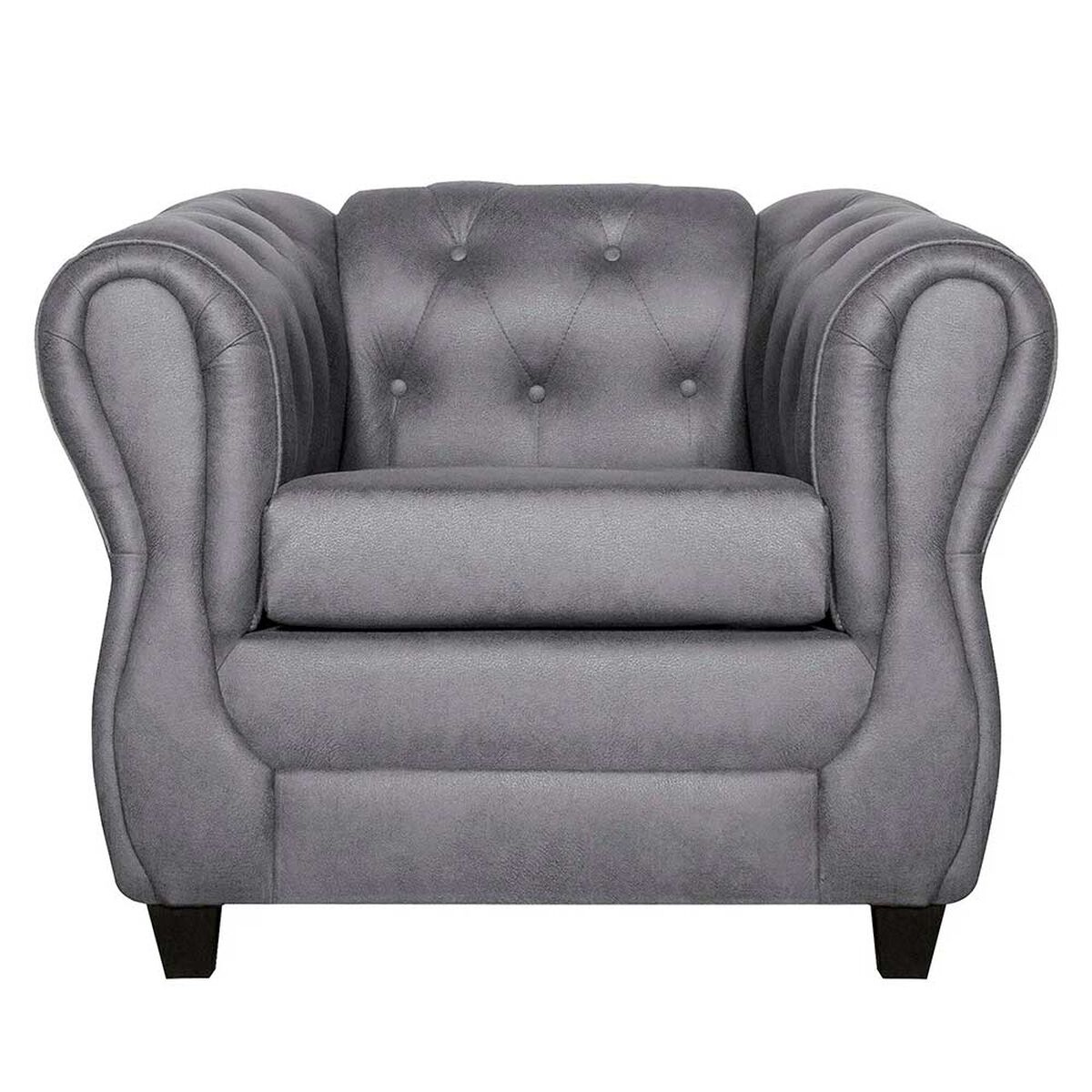 Juego de Living Ruzam Mobel Chesterfield Sof&aacute; 3 Cuerpos + Dos Sillones 1 Cuerpo PU Gris