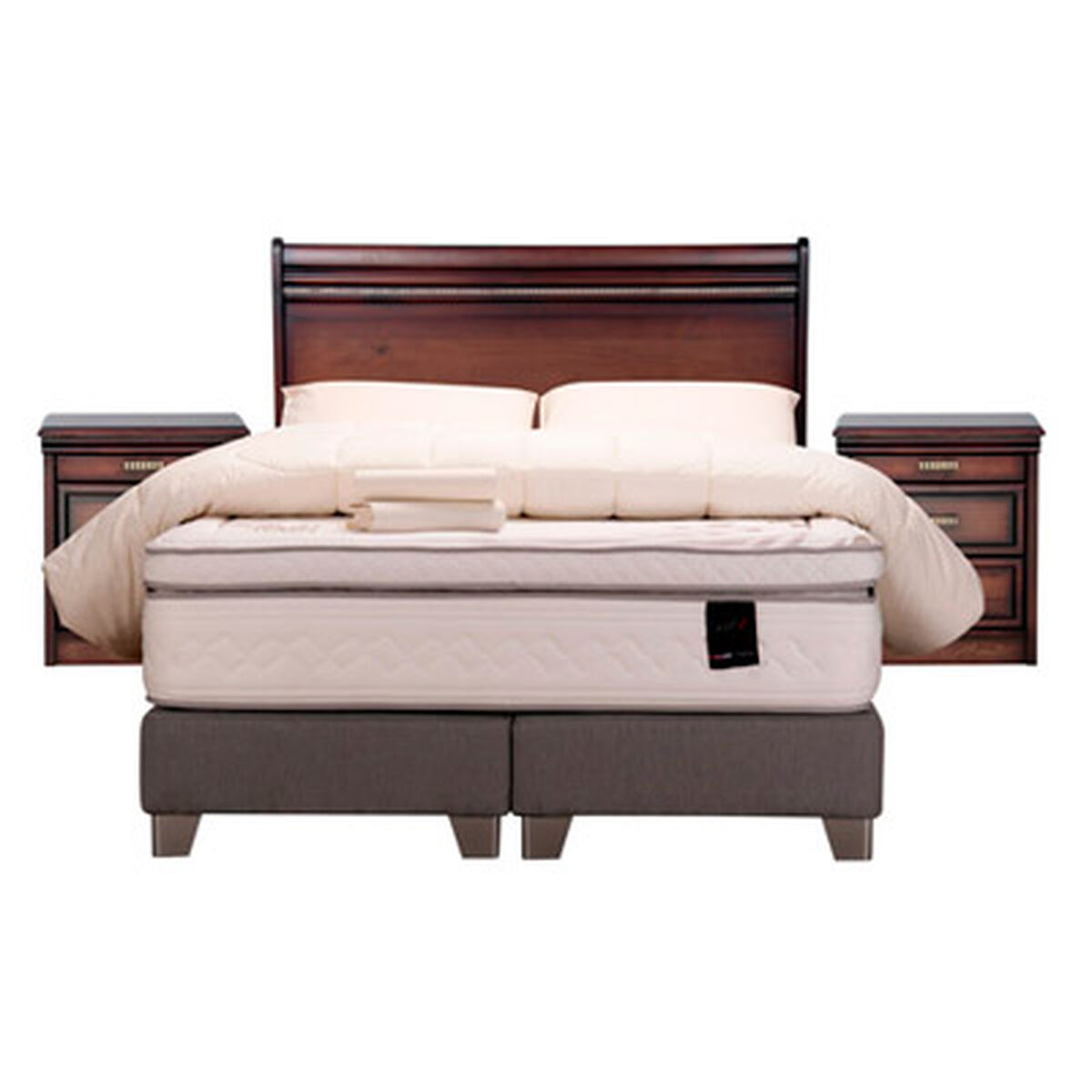 Box Spring 2 Plazas BD Rosen Art 4 +Respaldo+Velador+Textil