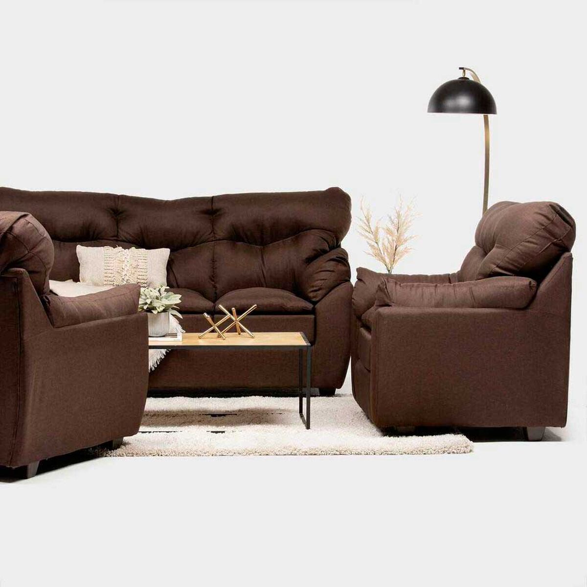 Juego de Living Almore Bel&eacute;n Sof&aacute; 3 Cuerpos + Dos Sillones 1 Cuerpo Caf&eacute;