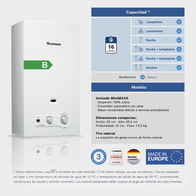 Imagen 2 del producto Calefont Tiro Natural Junkers miniMAXX 16 lts.