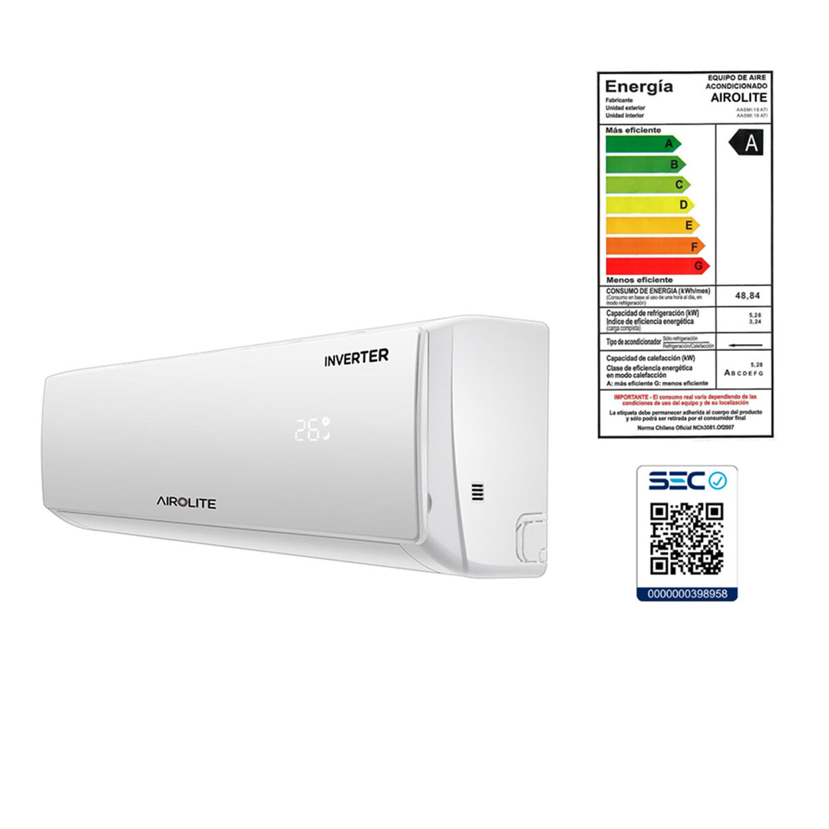 Aire Acondicionado Airolite Inverter Aasmi 18 Ati Wifi 18000 BTU
