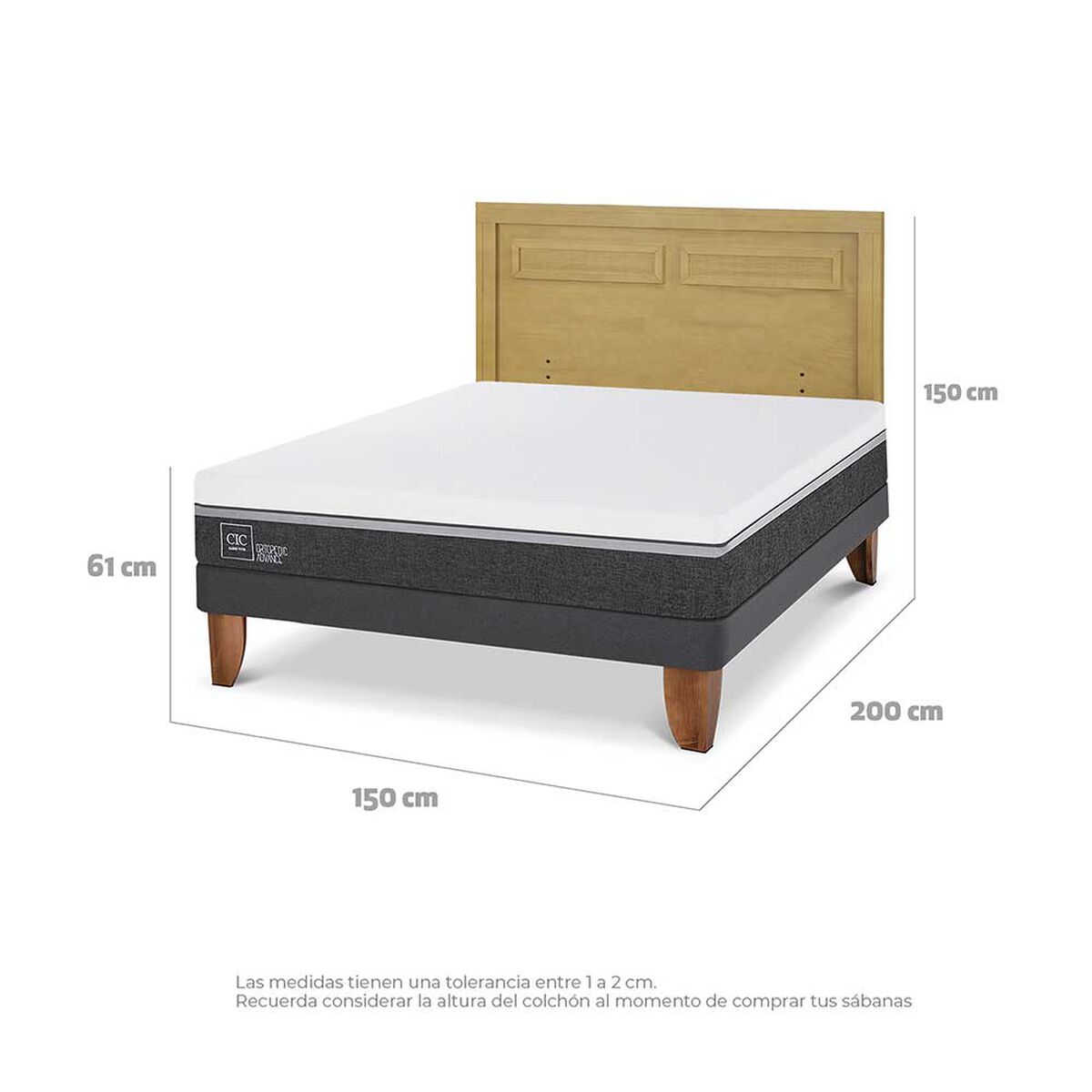 Cama Europea CIC 2 Plazas Ortopedic Advance + Respaldo Milan Mostaza