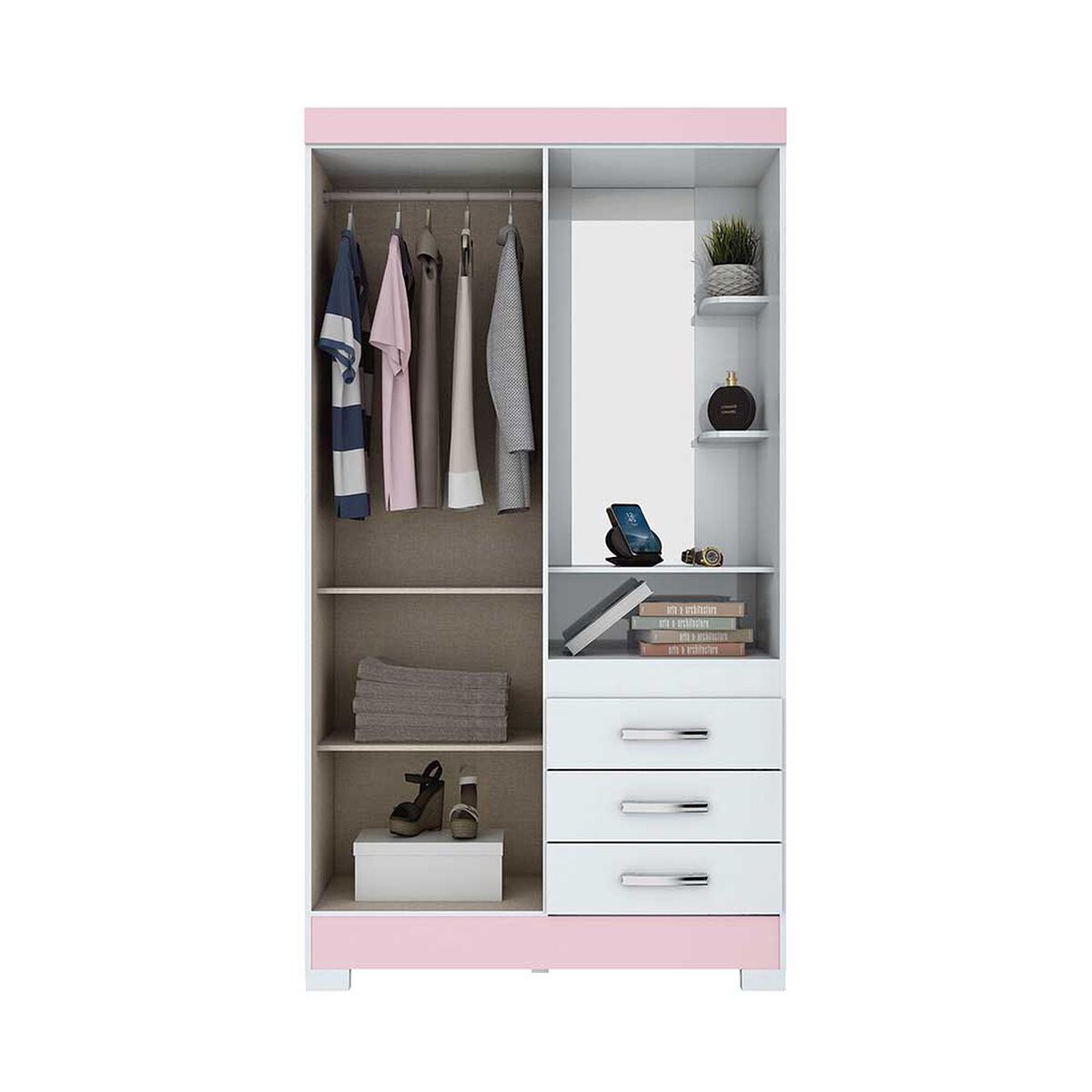 Clóset Home Mobili Titan 2 Puertas 3 Cajones Blanco Rosa