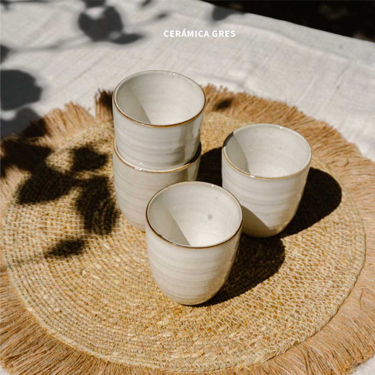 Set 4 Vasos Simplit Siena Cer&aacute;mica Gres 270 ml Beige