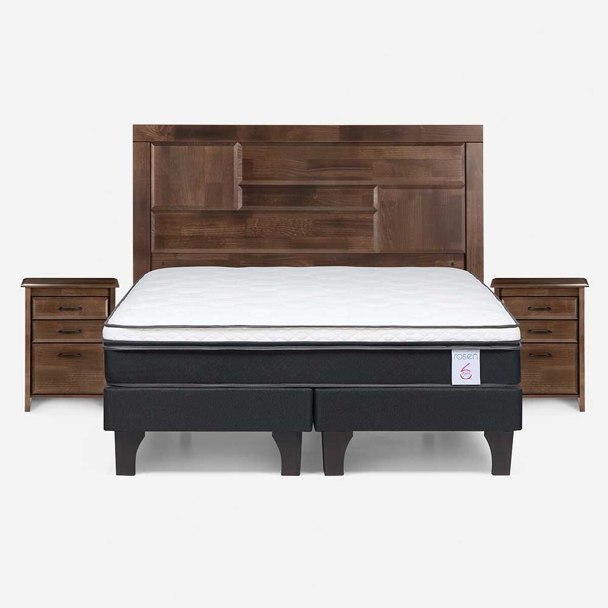Cama Europea Rosen Base Dividida 2 Plazas Dolce + Respaldo + 2 Veladores